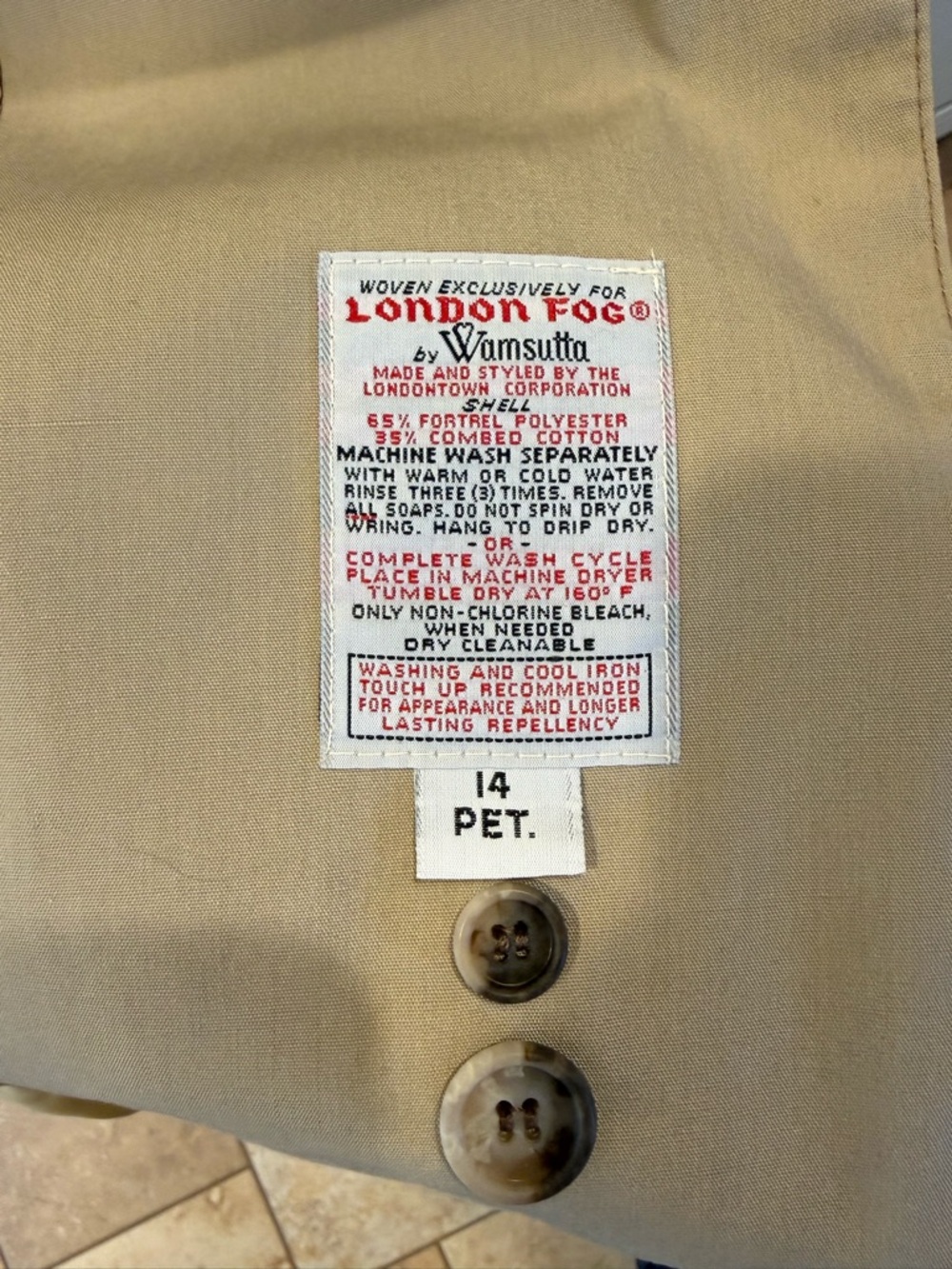 London Fog Beige Trench Coat - Wamsutta Exclusive - Picture 10 of 12